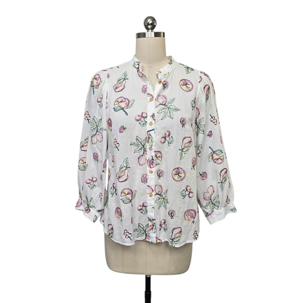 Pilcro and the Letterpress Fruit Embroidered Cotton Blouse White Multi Size Med